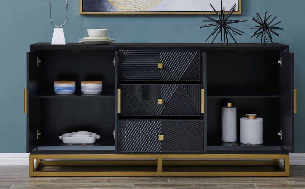 Orlando Black Geometric Design 4 Door 3 Drawer Sideboard