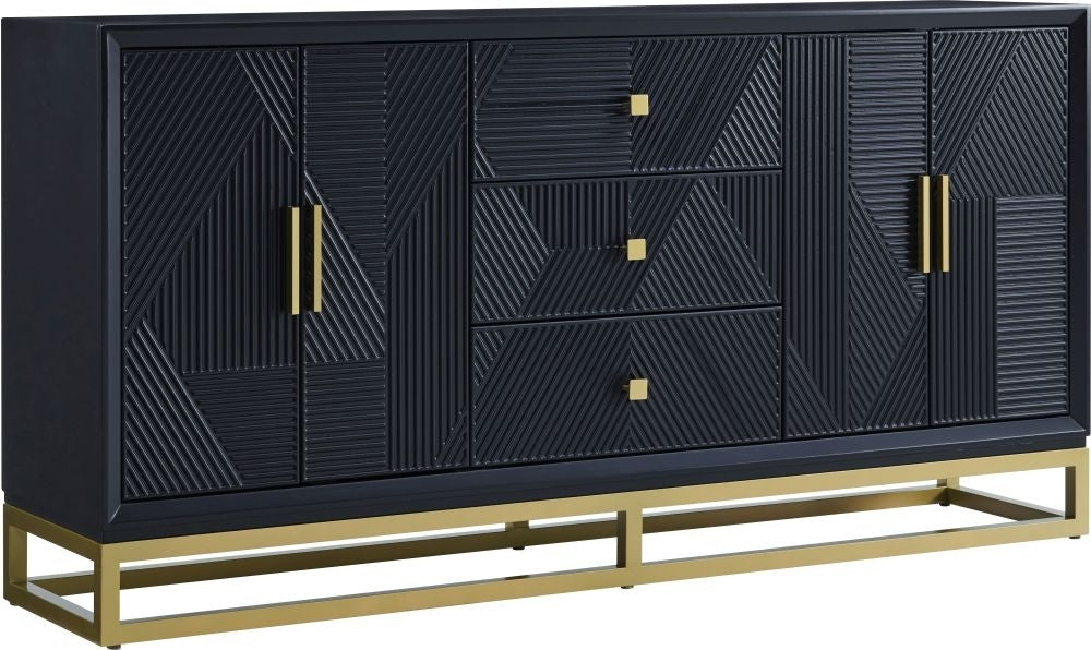 Orlando Black Geometric Design 4 Door 3 Drawer Sideboard