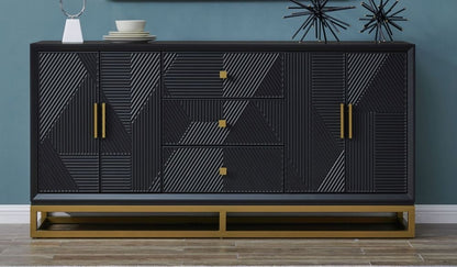 Orlando Black Geometric Design 4 Door 3 Drawer Sideboard