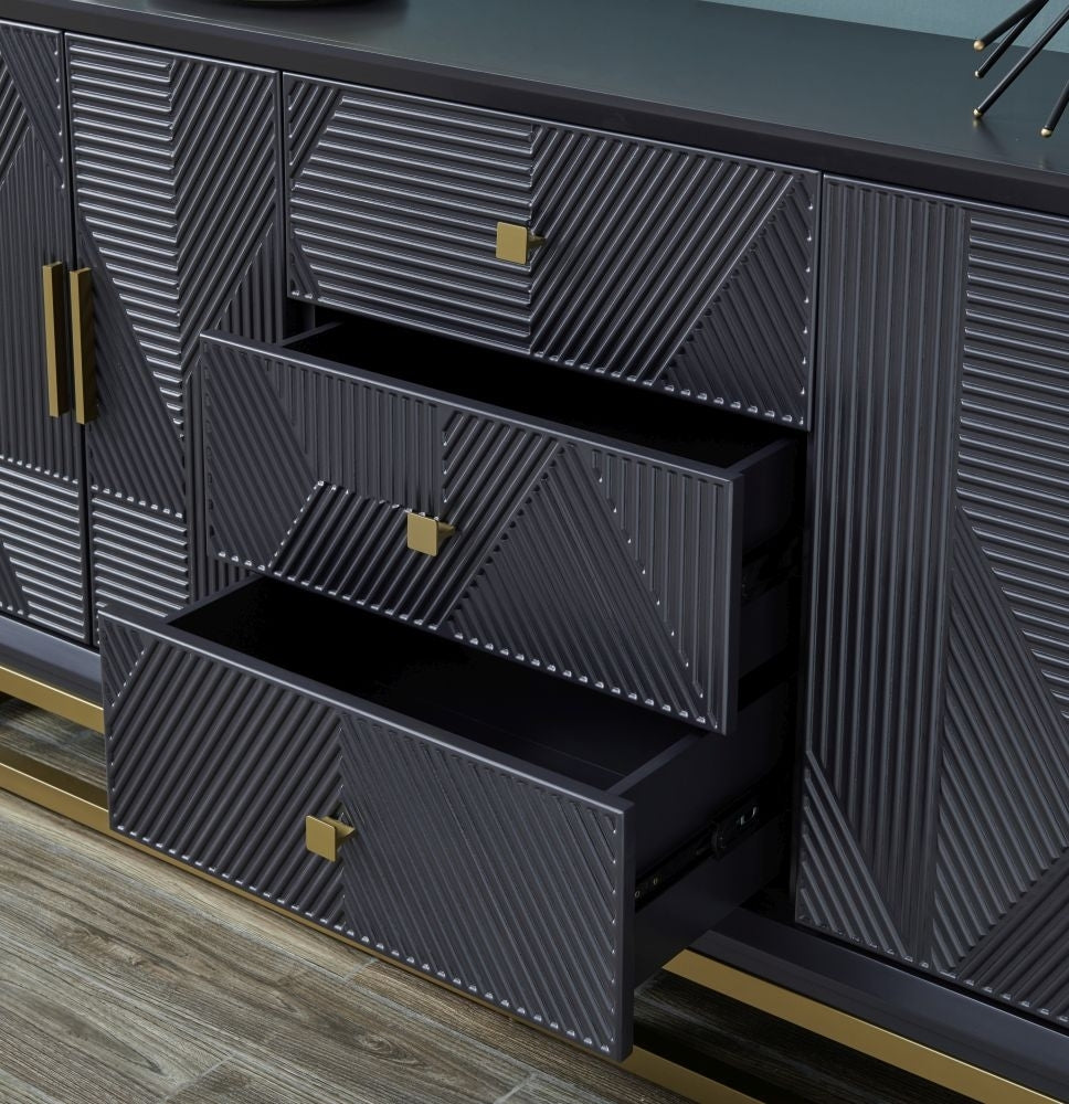 Orlando Black Geometric Design 4 Door 3 Drawer Sideboard