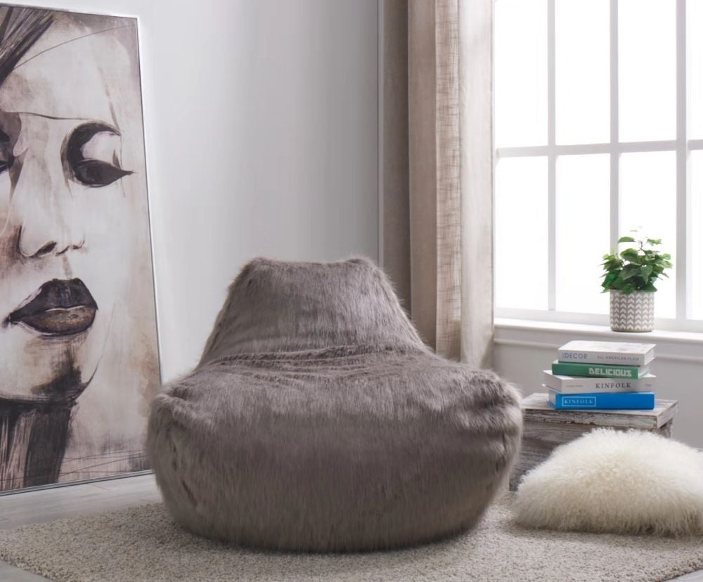 Grey Faux Sheepskin Fur Bean Bag