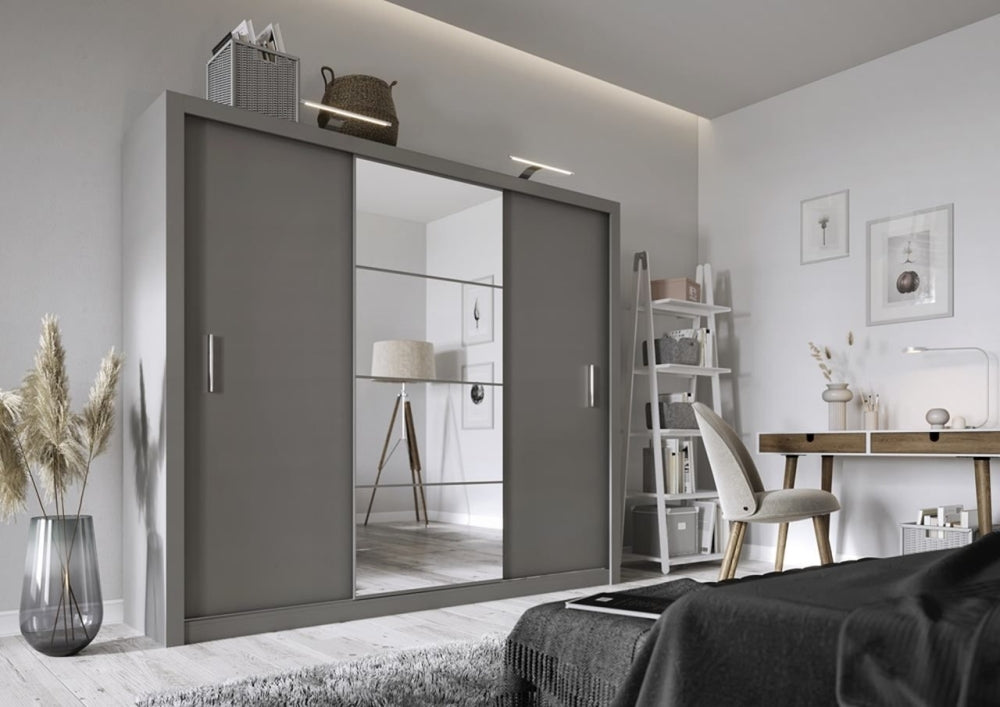 Idea Grey Matt 3 Door Sliding Wardrobe