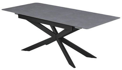 Azzurra Sintered Stone Grey Dining Table, 160cm-200cm Seats 6 to 8 Diners Extending Rectangular Top with Black Metal Spider Legs