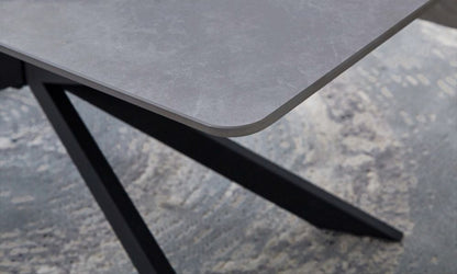 Azzurra Sintered Stone Grey Square End Table with Black Metal Spider Legs