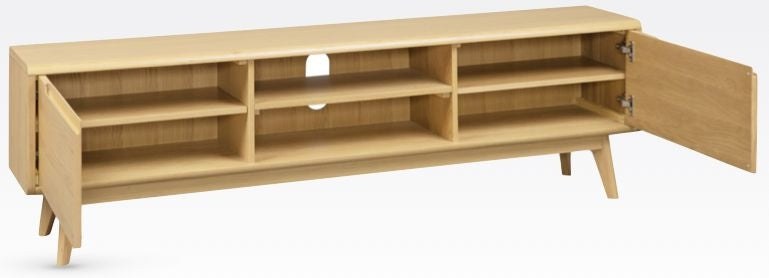 Carrington Scandinavian Style Oak Large TV Unit, 180cm L with Storage for Television Upto 70inch Plasma