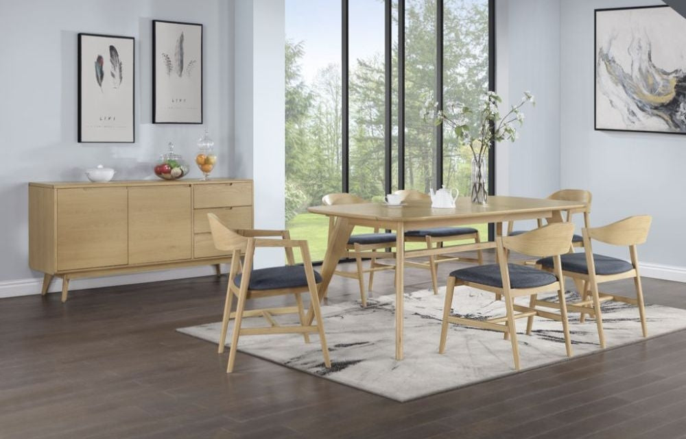 Carrington Scandinavian Style Oak Dining Set, 180cm 6 to 8 seater Diners Rectangular Top - 6 Chairs