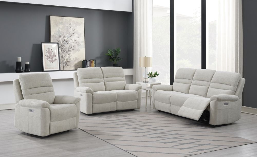 Belford Beige Fabric 3+1+1 Recliner Sofa Set Upholstered