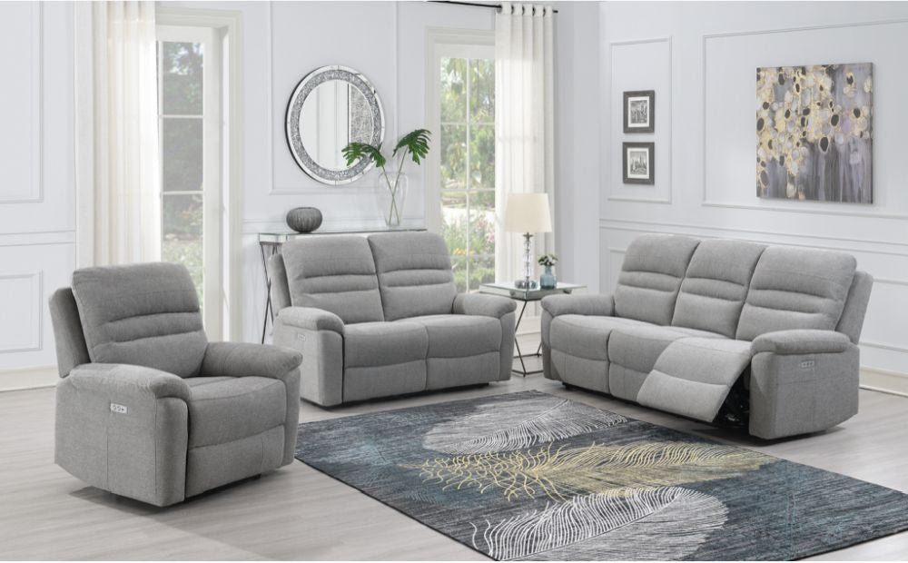 Belford Grey Fabric 3+1+1 Recliner Sofa Set Upholstered