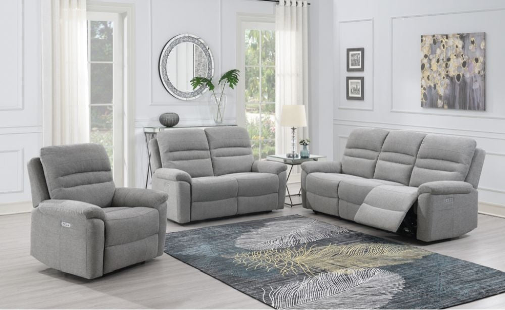 Belford Grey Fabric 3+2 Recliner Sofa Set Upholstered