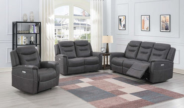 Harrogate Grey 3+1+1 Recliner Sofa Set, Velvet Fabric Upholstered