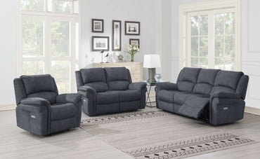 Wentworth Grey 3 Seater Recliner Sofa, Velvet Fabric Upholstered