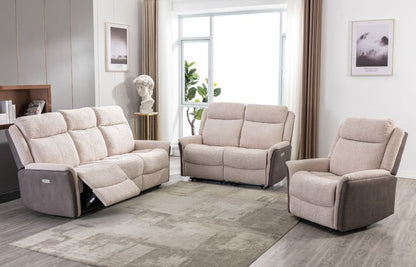 Treyton Fusion Beige 2 Seater Recliner Sofa, Velvet Fabric Upholstered