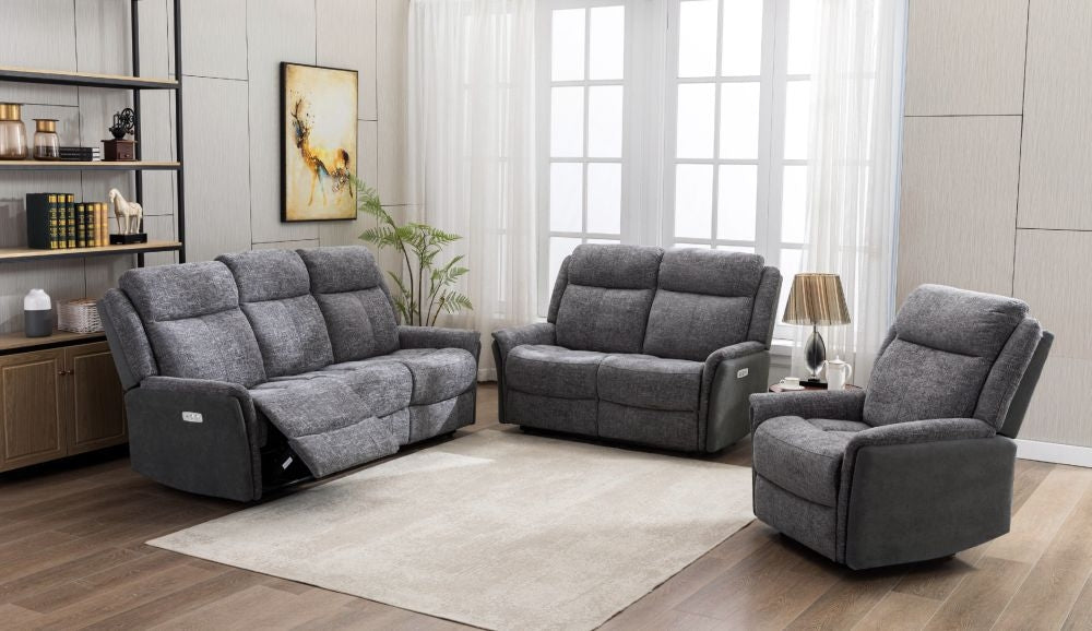 Treyton Fusion Grey 2 Seater Recliner Sofa, Velvet Fabric Upholstered