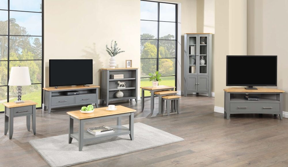 Rossmore Grey Painted Large TV Unit, 115cm W with Storage for Television Upto 50inch Plasma