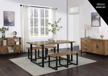 Pembroke Rustic Pine Dining Table, 180cm Seats 8 Diners Rectangular Top with Black Metal Legs