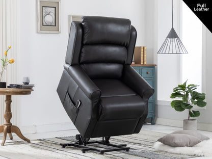 Windsor Black Leather Lift and Tilt Recliner Armchair - Dual Motor