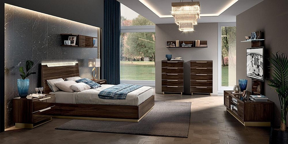 Camel Smart Night Walnut Italian Bed with Luna Storage