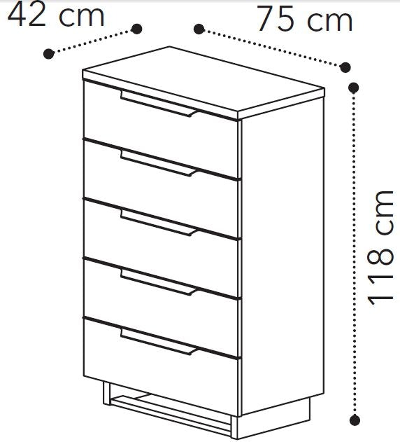 Camel Smart Night White Italian 5 Drawer Tall Chest