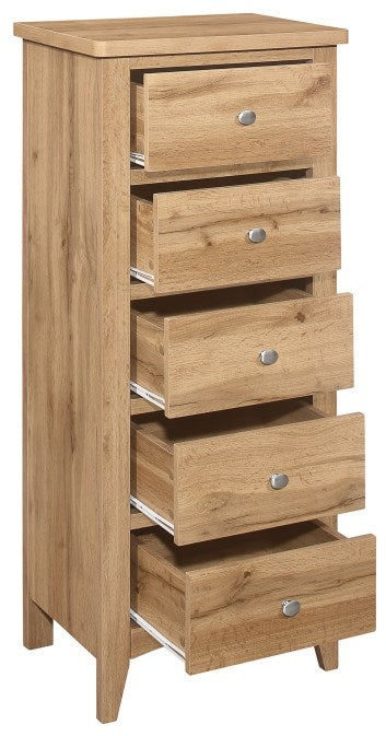 Hampstead Rustic Oak Effect Tall 5 Drawer Chest