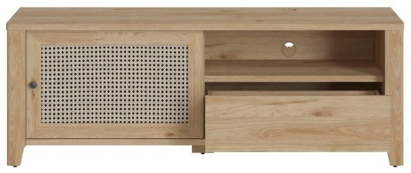 Cestino 1 Door 1 Drawer TV Unit in Jackson Hickory Oak and Rattan Effect