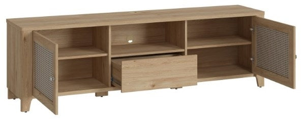 Cestino 2 Door 1 Drawer TV Unit in Jackson Hickory Oak and Rattan Effect