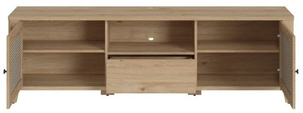 Cestino 2 Door 1 Drawer TV Unit in Jackson Hickory Oak and Rattan Effect