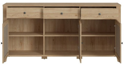 Cestino 3 Door 3 Drawer Sideboard in Jackson Hickory Oak and Rattan Effect