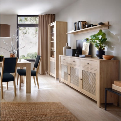 Cestino 3 Door 3 Drawer Sideboard in Jackson Hickory Oak and Rattan Effect