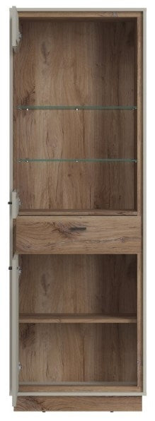 Rivero 2 Door 1 Drawer Display Cabinet in Grey and Oak