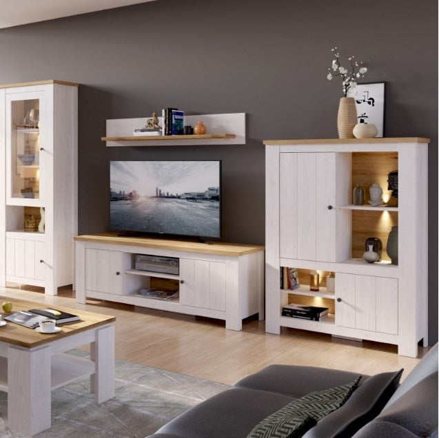 Celesto 2 Door Wide TV Unit in White and Oak