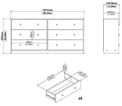 May Chest of 6 Drawer in White