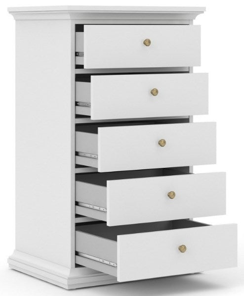 Paris 5 Drawer Chest in White