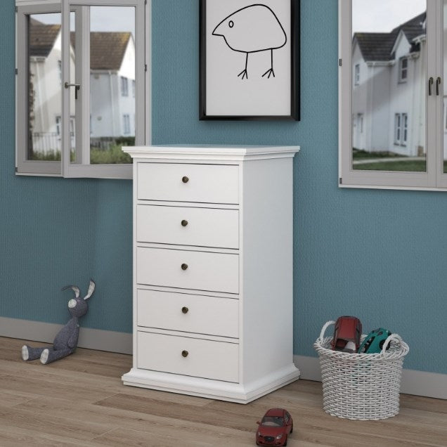 Paris 5 Drawer Chest in White