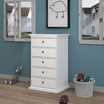 Paris 5 Drawer Chest in White