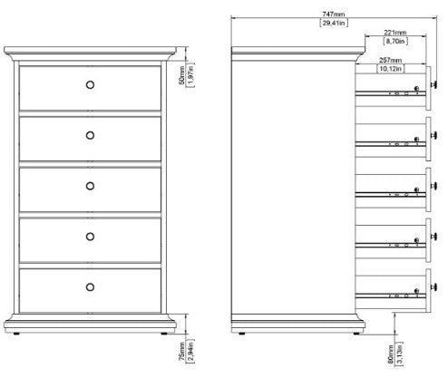 Paris 5 Drawer Chest in White