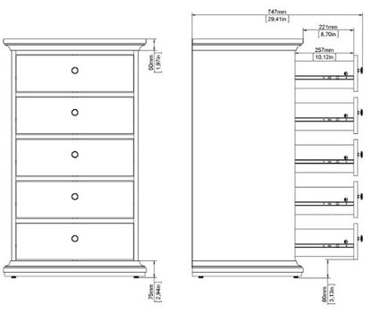 Paris 5 Drawer Chest in White