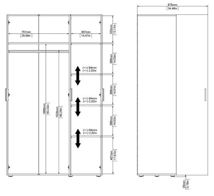 Pepe Wardrobe with 3 Door in White Woodgrain