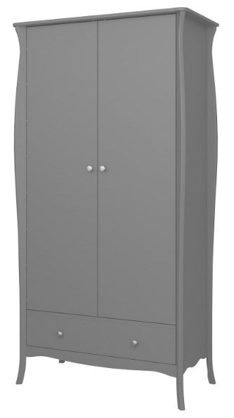 Baroque 2 Door 1 Drawer Wardrobe Grey