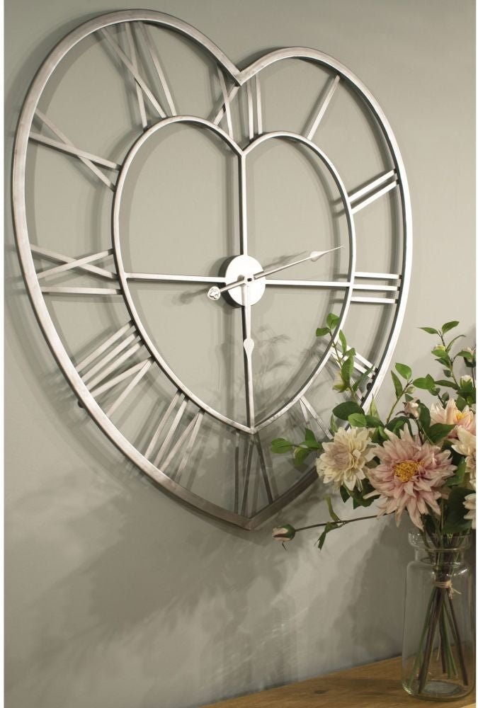 Silver Heart Skeleton Wall Clock - 89cm x 89cm