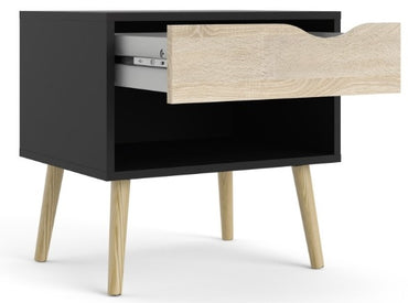 Oslo Bedside 1 Drawer in Black and Oak