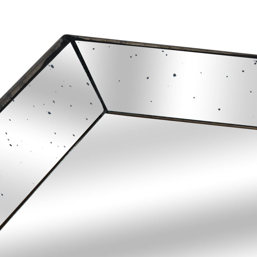 Astor Distressed Mirrored Square Tray With Wooden Detailing Lge