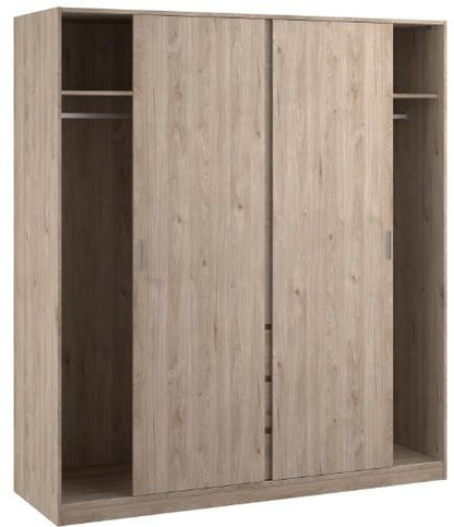 Naia Wardrobe with 2 Sliding Door 1 Door 3 Drawer in Hickory Oak