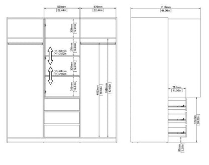 Naia Wardrobe with 2 Sliding Door 1 Door 3 Drawer in Hickory Oak