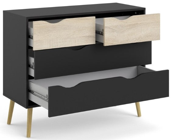 Oslo Chest of 4 Drawer in Black and Oak