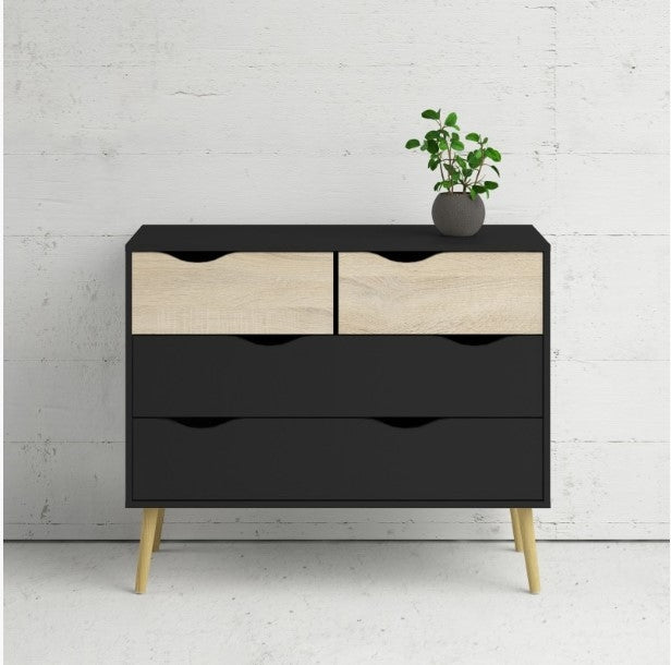 Oslo Chest of 4 Drawer in Black and Oak