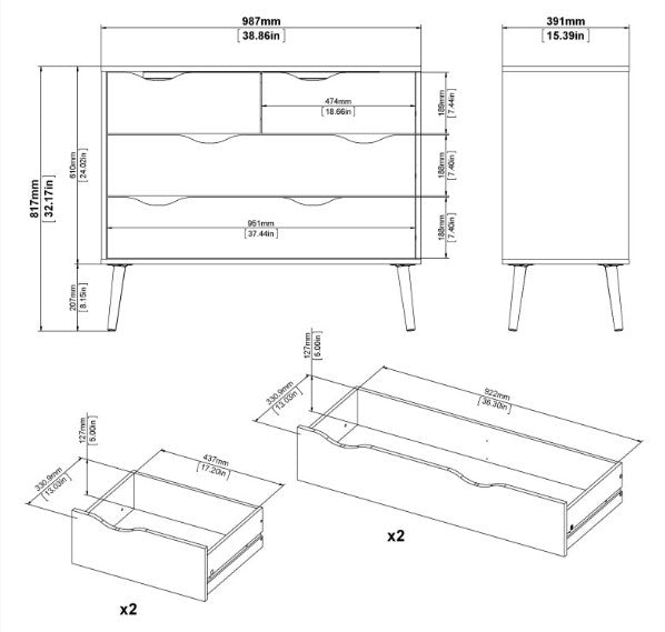 Oslo Chest of 4 Drawer in Black and Oak