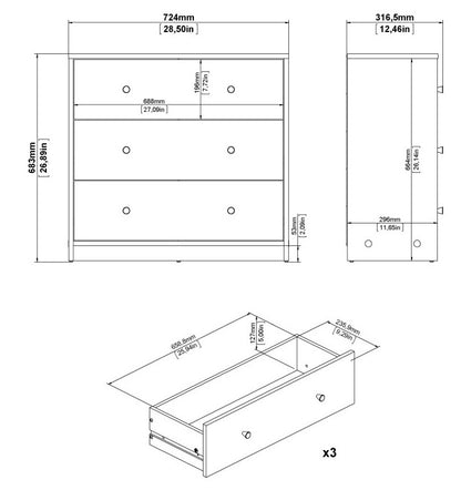 May Jackson Hickory Oak Chest of 3 Drawer