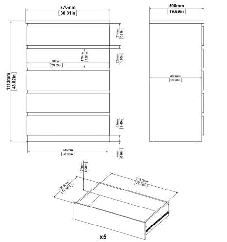 Naia Chest of 5 Drawer Hickory Oak