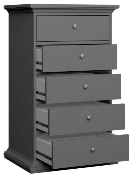 Paris Chest 5 Drawer in Matt Grey