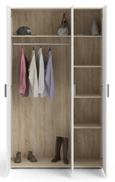 Pepe Wardrobe with 3 Door in Oak with White High Gloss